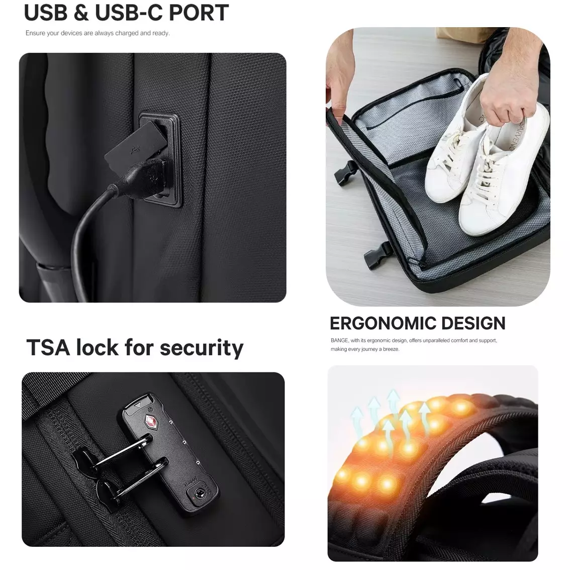 Tas Backpack Ransel Laptop Pria Travel USB TSA Lock weight handle vacuum Expandable Bange BG1909-8