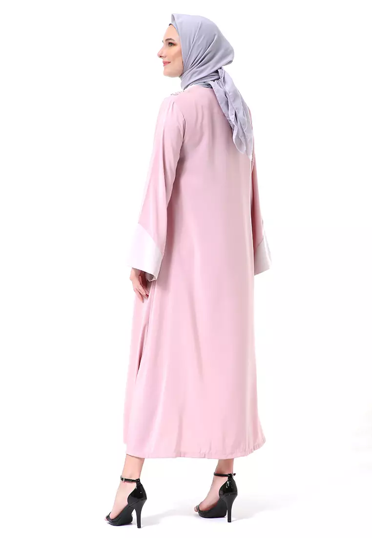 Catlana Long Hidden Pocket Abaya Turkey Variasi Renda Premium High Quality - Rose