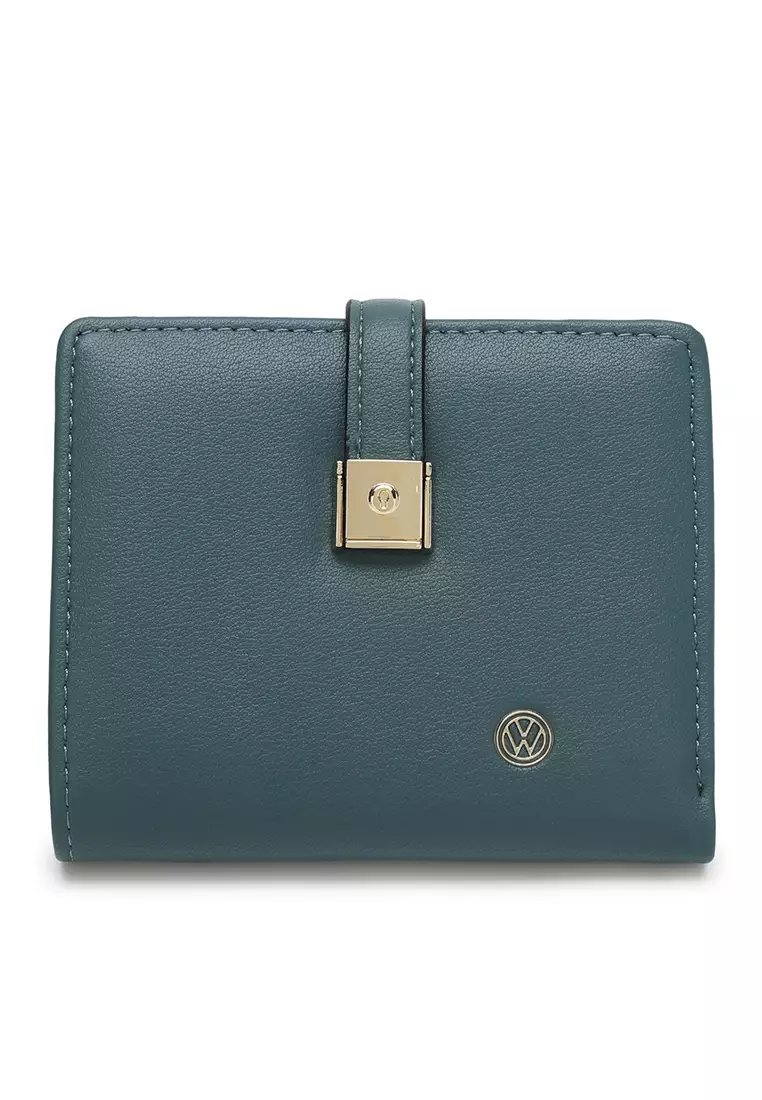 女士雙折長夾 / 零錢包 (Women's Pin Button Bi Fold Leather Long Wallet / Purse With Coin Compartment)