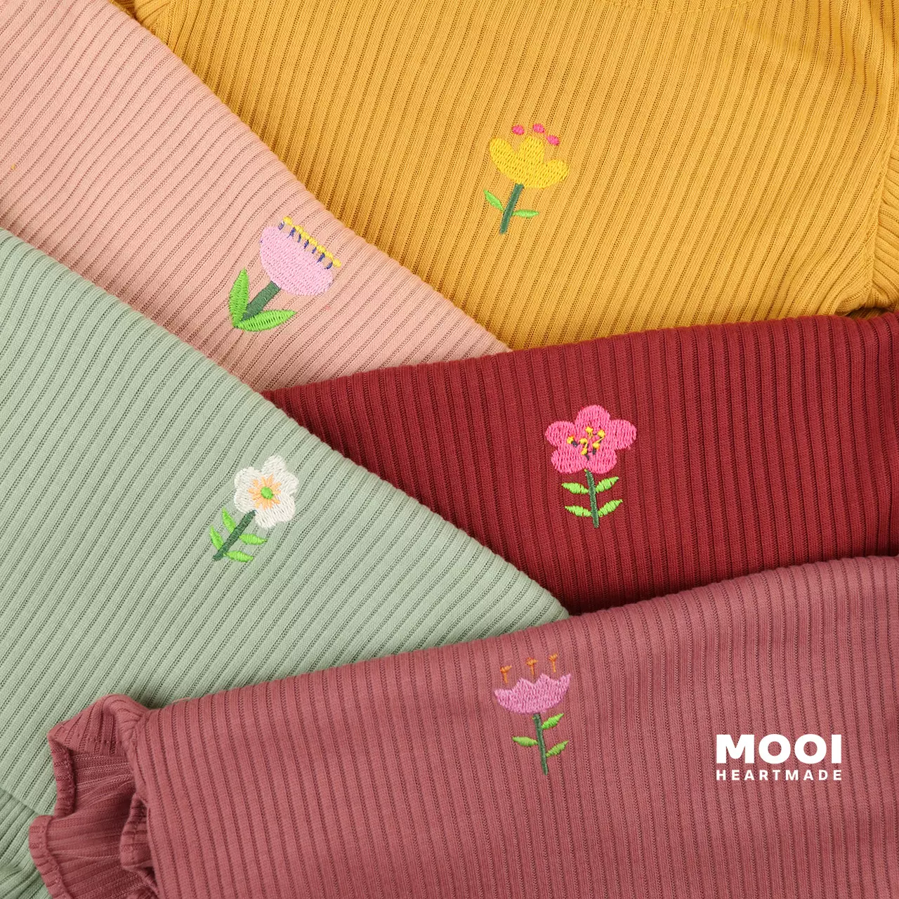 Mooi Setelan Anak Perempuan Rib Ruffle Set - Marigold