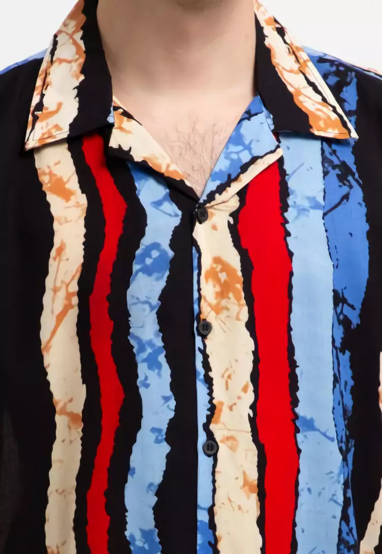 Nade Japan NTA51 Kemeja MOC Men Open Collar Salur Biru