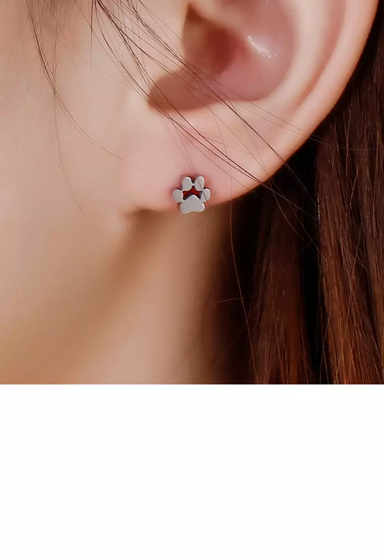 Simple and Cute Cat Paw 316L Stainless Steel Stud Earrings