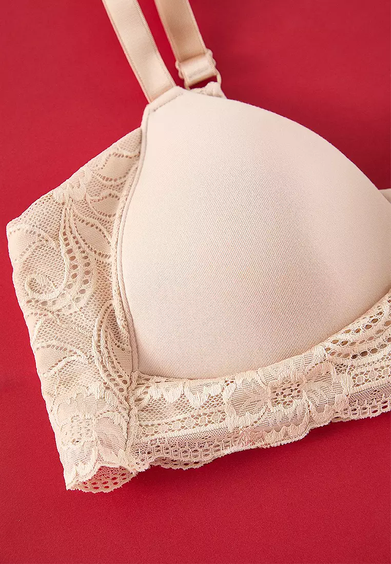 Beige Soft Comfortable Flexible Lace Back Plus Size Bra