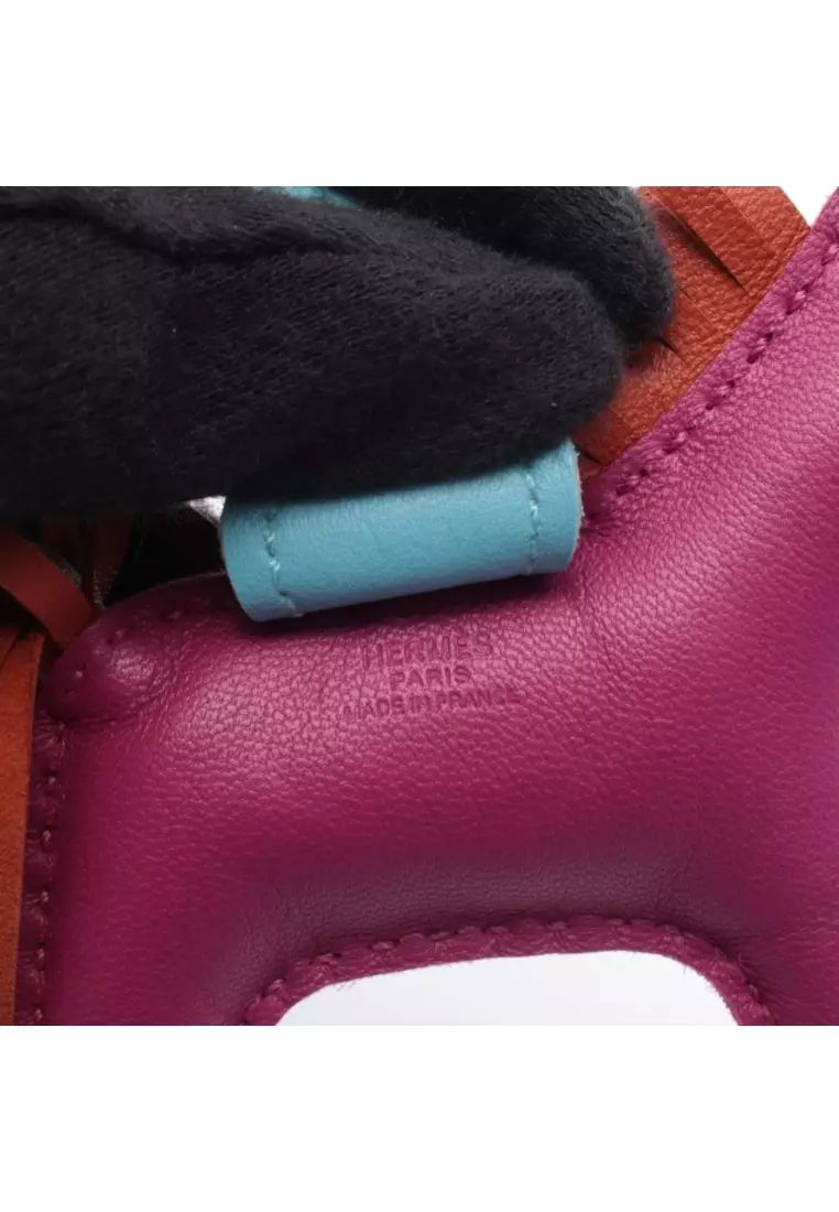 Pre-Loved Hermès Rodeo PM rose purple Cornelian Celeste bag charm Aagneau Pink purple Red brown Light blue A stamp