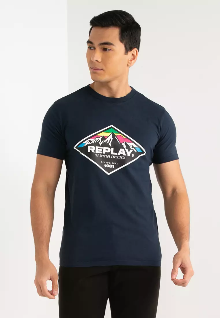 Buy REPLAY REPLAY T-SHIRT WITH MOUNTAIN PRINT in BLUE 2024 Online | ZALORA  Singapore