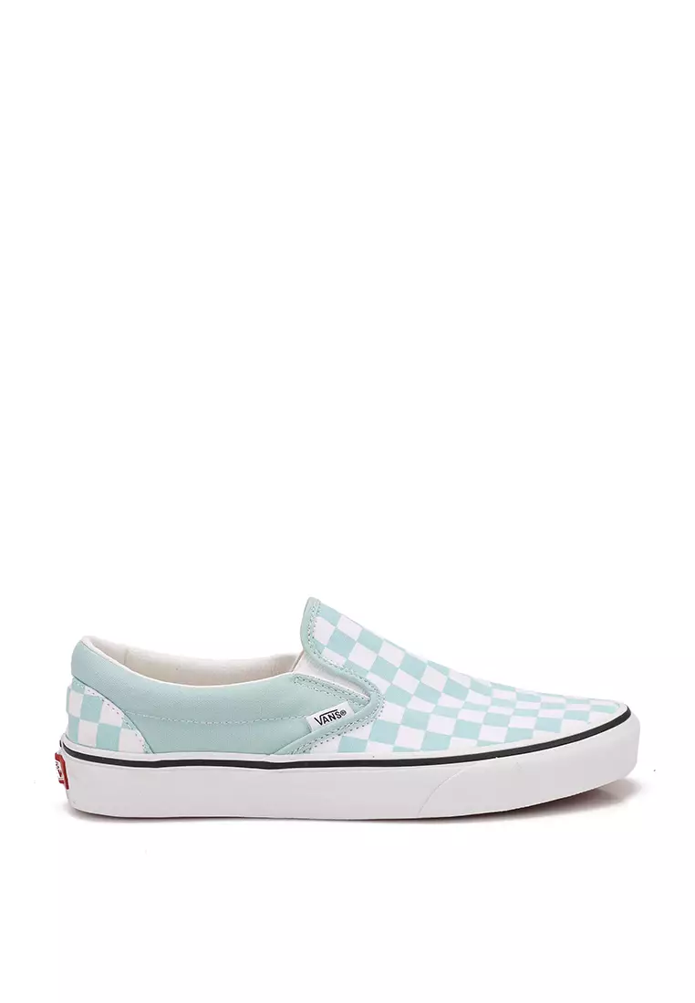 White and grey on sale checkered slip on vans