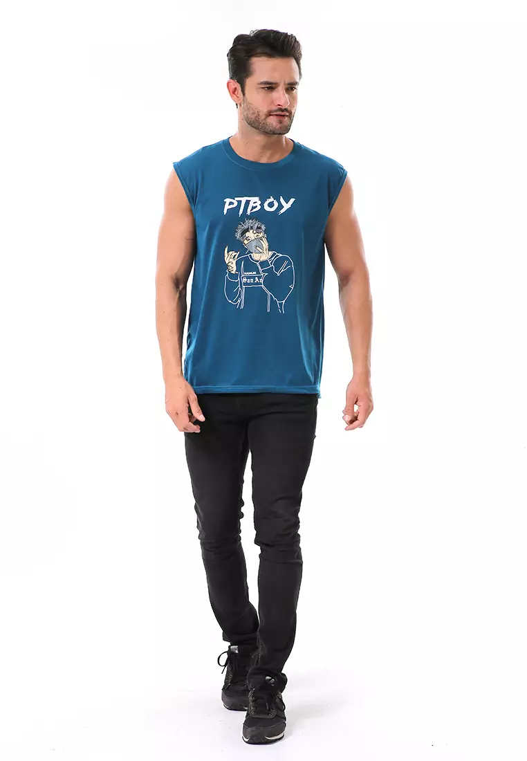 Bobby Atasan Kasual Pria Singlet Motif Ptboy Sleeveless Tshirt Material Cotton ORIGINAL - Tosca
