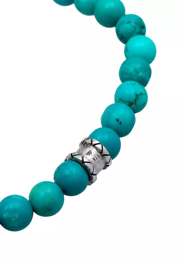 EXCLUSIVE Gelang Perhiasan Perak 925 Pria Beads Stones Howlite Turquoise