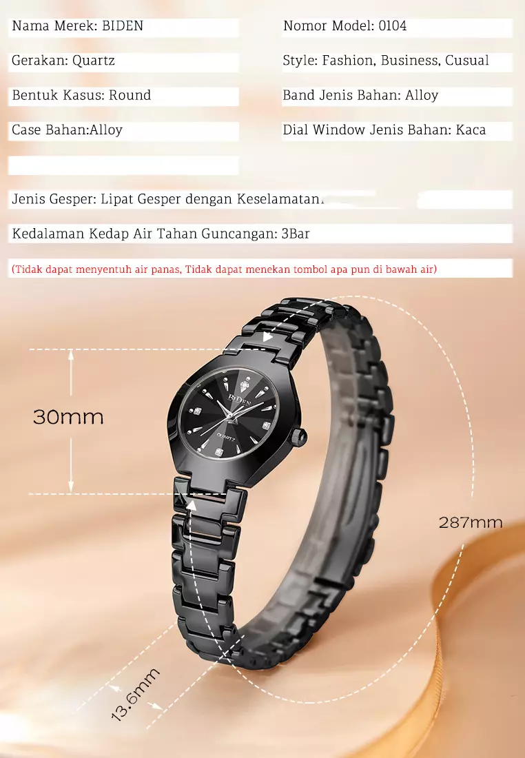 Jam Tangan Wanita Tali stainless steel Mode Bisnis  3 ATM Anti Air