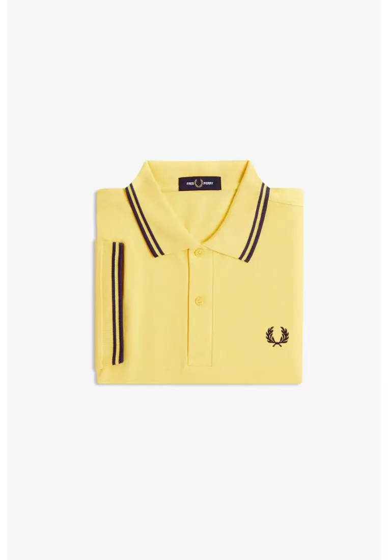 Fred Perry M3600 Twin Tipped Fred Perry Shirt (Lemon Barley / Tennis Blue / Tennis Blue)