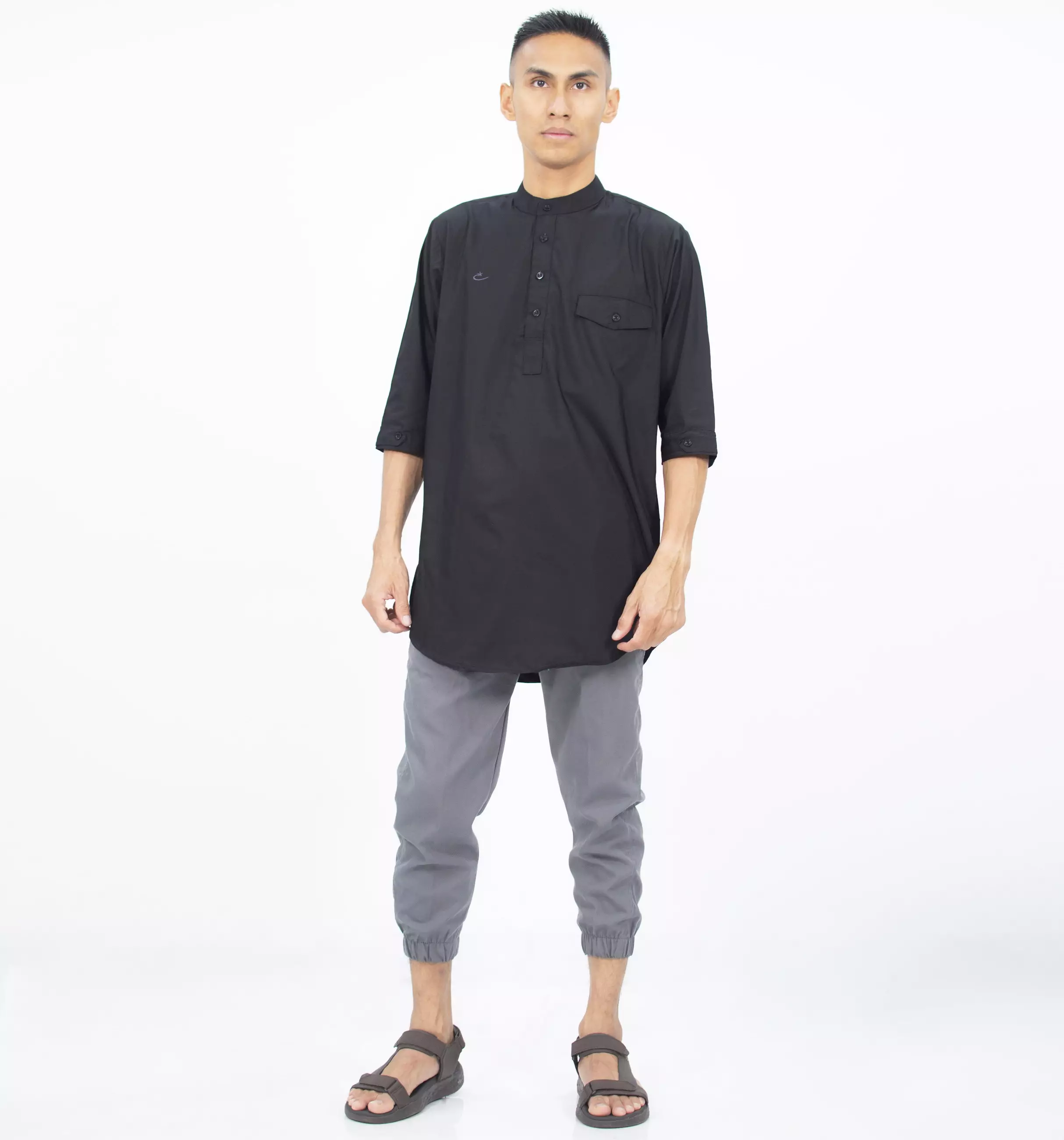 AMMAR Baju Koko Pria Kemeja Kurta Pakistan Busana Muslim Pria Kemeja Koko Kurta - HITAM