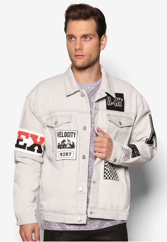 AAA Grey Badged Oversizeesprit 童裝d Denim Jacket, 服飾, 服飾
