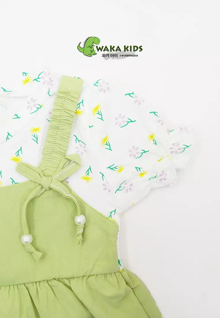 Wakakids Dress Bayi Anak Perempuan Lengan Pendek Katun Bunga Pita Karet 4483 Venrc Akula Ungu