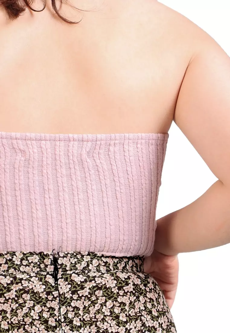 Cable Knit Tube Top With Twist Front