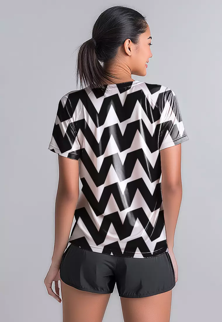 LSE04 Kaos Lari Wanita Lengan Pendek Motif big zigzag superairdrylite TdBolt