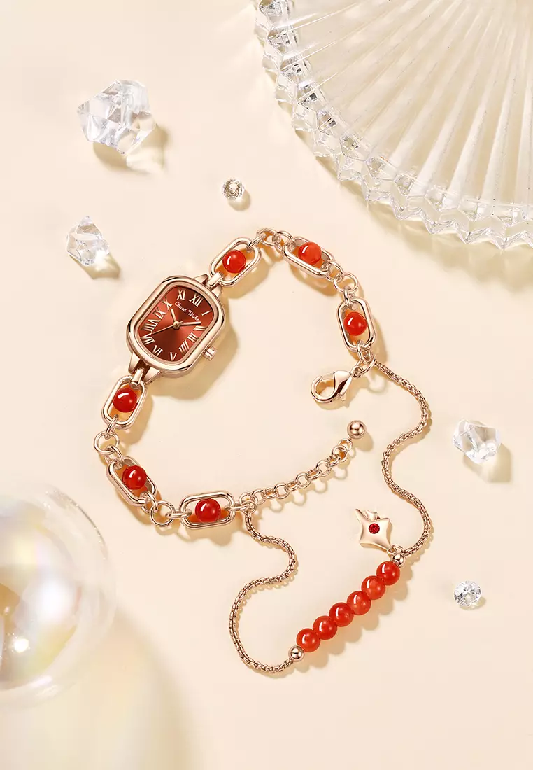 Jam Tangan Wanita Gelang Original Korea Elegan Anti Air Jam Tangan Cewek red