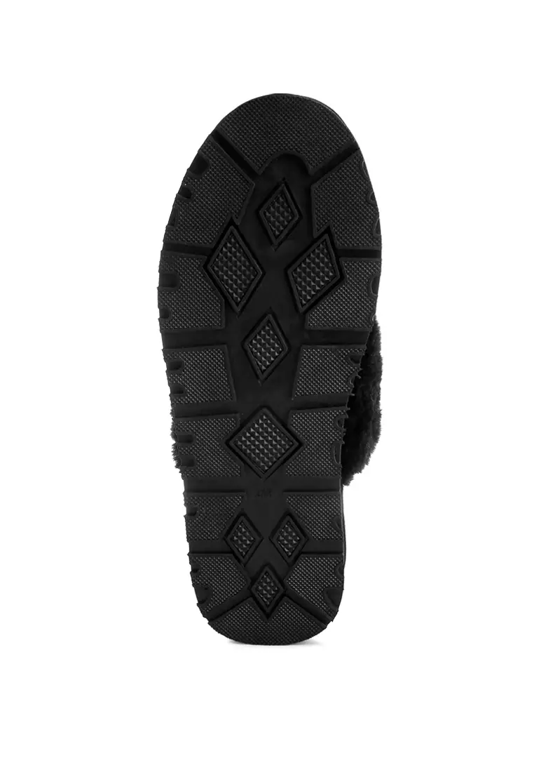 Faux Fur Trim Platform Classic Slingback in Black