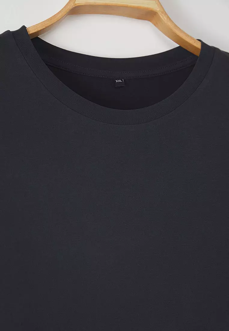 Anthracite Crew Neck Modal Flowy Comfortable Plus Size T-Shirt Tbbss25Bf00054