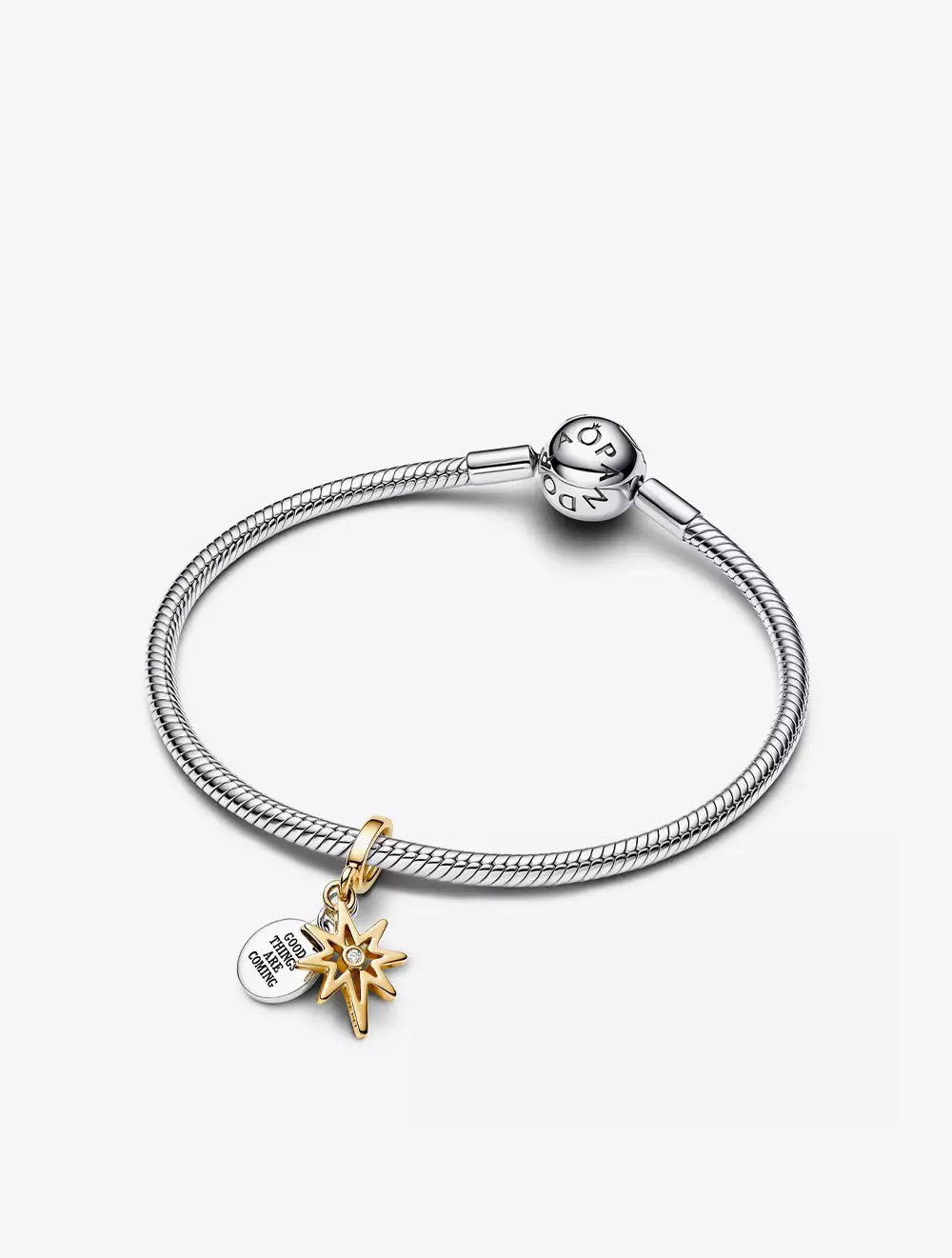 Engravable nothern star sterling silver and 14k gold plated double dangle with 0.016 ct TW G-I VS2+ round brilliant lab-grown diamond