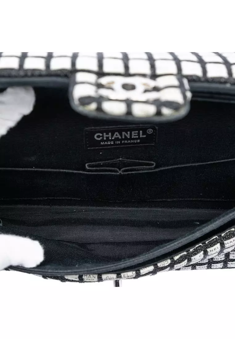 Pre-Loved Chanel Medium Classic Ribbon And Tweed Logo Double Flap