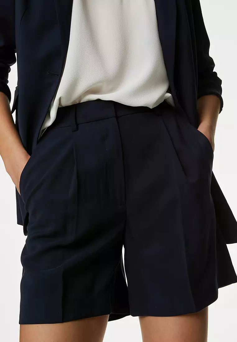 High Waisted Pleat Front Shorts