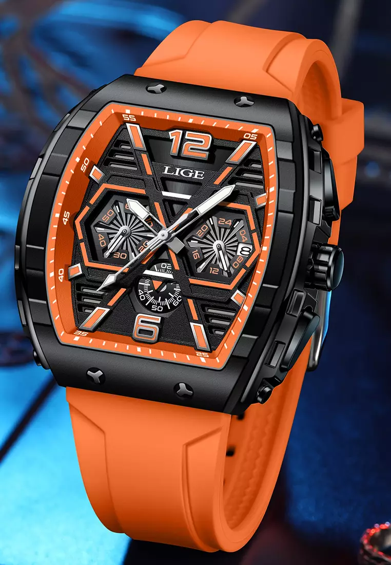 Unisex Tonneau Shaped IP Black Quartz Watch on Rubber Strap