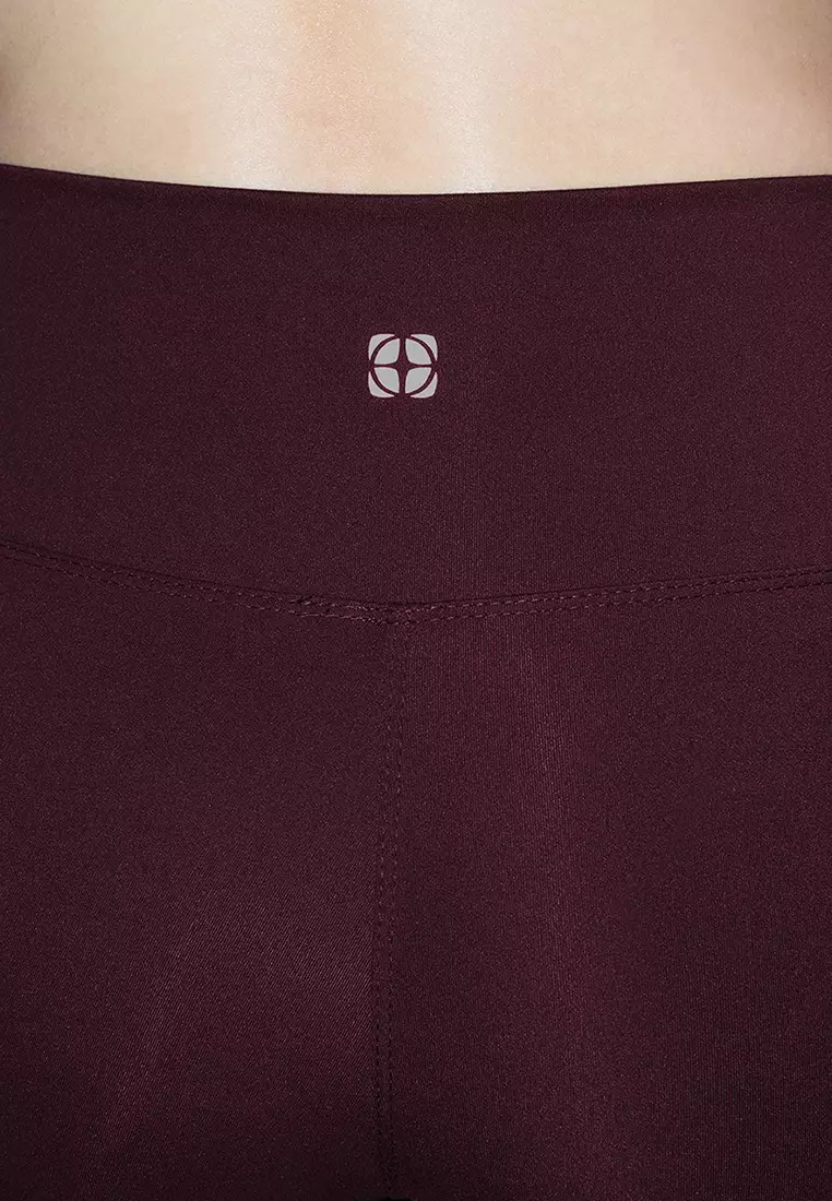 Claret Red Soft Brushed Fabric Reflective Print Detail Full Length Knitted Sports Tights THMAW25TY00020