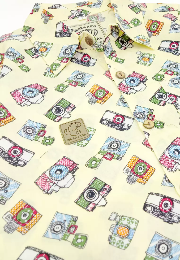 Wakakids Kemeja Anak Laki Laki Usia 1 Tahun Hingga 8 Tahun Atasan Baju Kerah Collar Shirt Motif Camera Full Printing 4264 Vensk Kuning