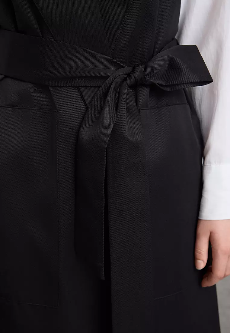 Long Black Shawl Collar Vest - Tctaw25Yl00003