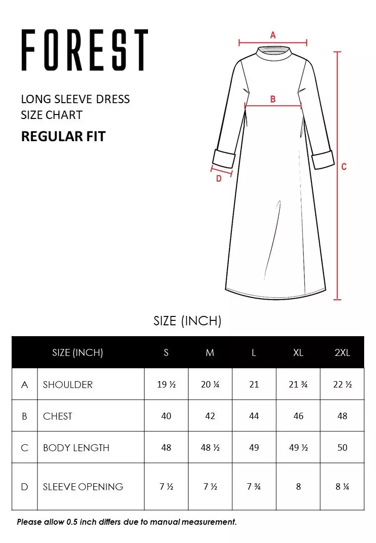 Forest x Hatta Dolmat Ladies Woven Plain Textured Cuffed Long Sleeve Midi Dress - 885069-41Green
