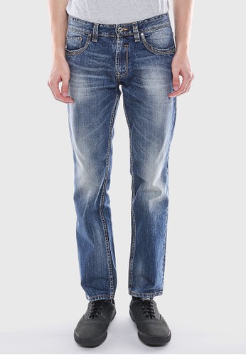 LGS - Slim Fit - Jeans Panjang - Biru - Aksen Washed - Whisker.