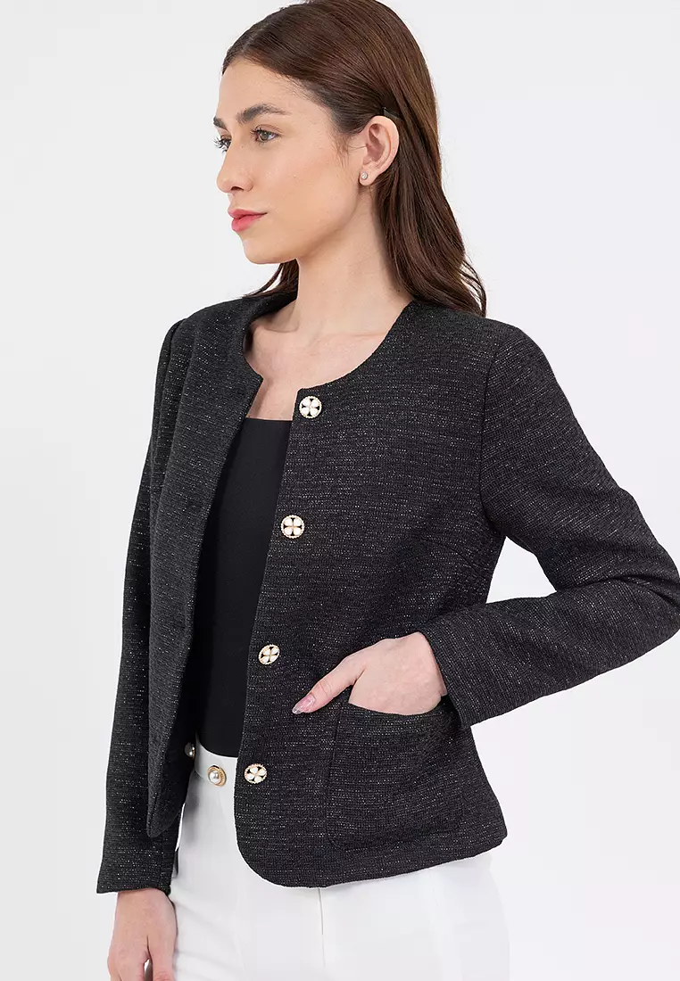 Cropped Round Neck Elegant Blazer