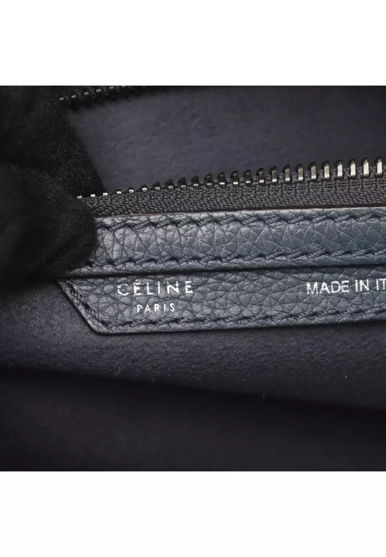 Pre-Loved Celine luggage micro shopper Handbag tote bag leather Navy