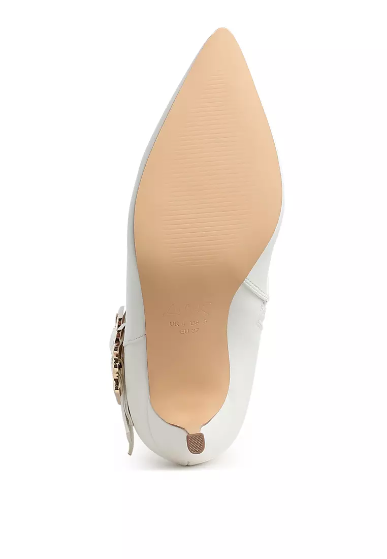 Chunky Buckle Strap Ankle Boots in White