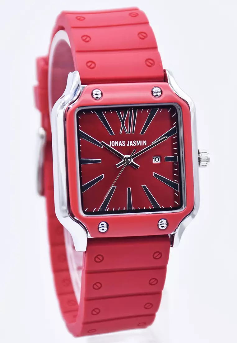 Jonas Jasmin - Jam Tangan Analog Wanita - Silver - Red Rubber Strap - JJ-2221L-K