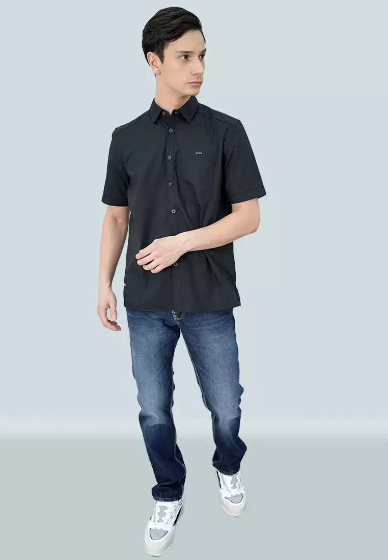 LGS - Alan Shirt - Kemeja Casual Pria Lengan Pendek Motif Polos Saku Depan - Regular Fit - CSH.271.S2001