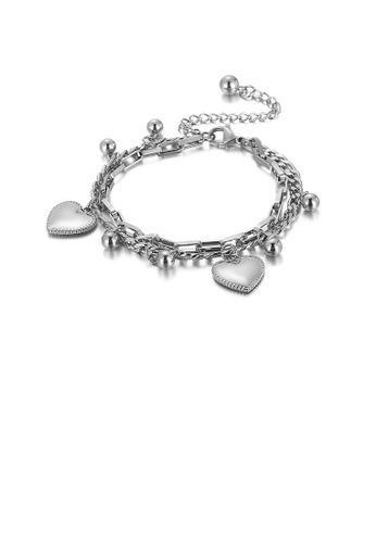 Glamorousky silver Fashion Simple Heart Shaped Round Bead Double Layer 316L Stainless Steel Bracelet 78E63AC9289740GS_1