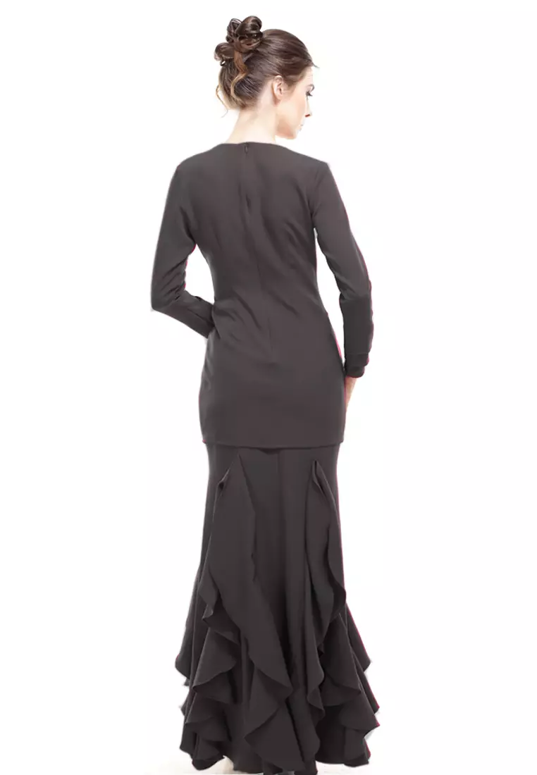 Zerra Kurung Modern Ruffle Skirt in Dark Brown