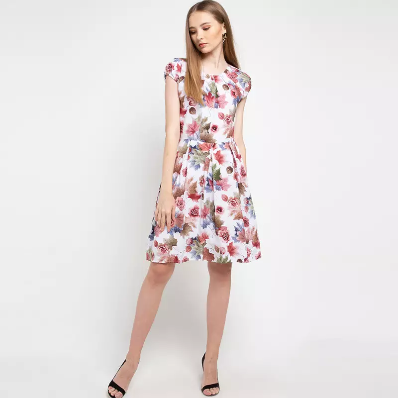 Sophistix Eliza Dress In Off White Peach Rose Floral Print