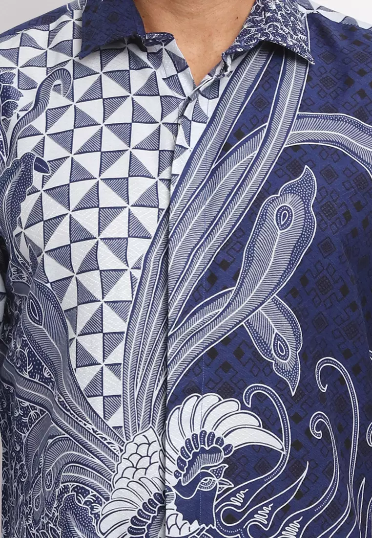 MAGINOT WARDANA BLUE Batik MOTIF TIMBUL DOBBY Slim Fit Lengan Panjang