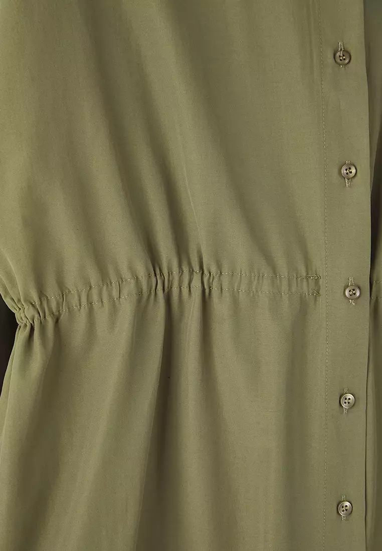 Khaki Pleated Woven Plus Size Shirt