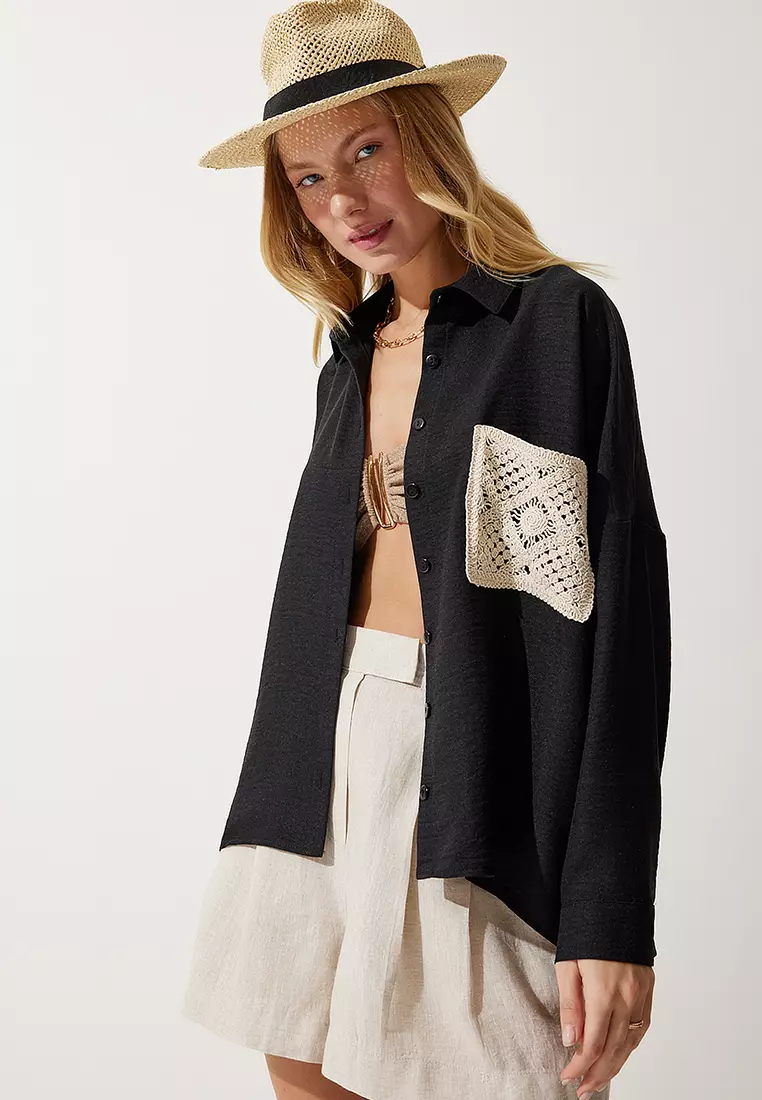 Lace Detailed Linen Shirt