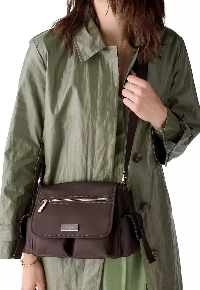 Carter Nylon Messenger Cargo Crossbody Bag - Hot Fudge KN672