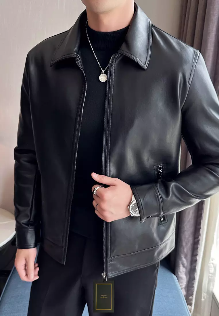 Men's Faux Leather Aviator Jacket MJ6806