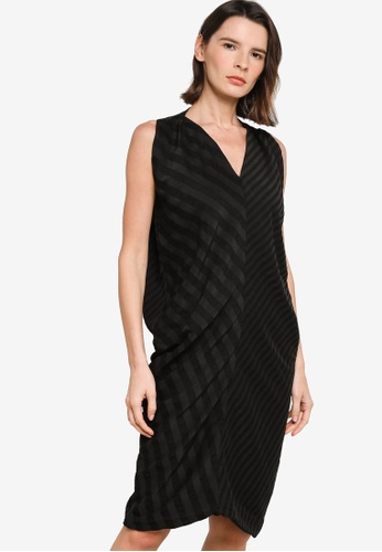 ck Calvin Klein black Embossed Stripes Sleeveless Dress 0CEEAAAFEE9BCAGS_1