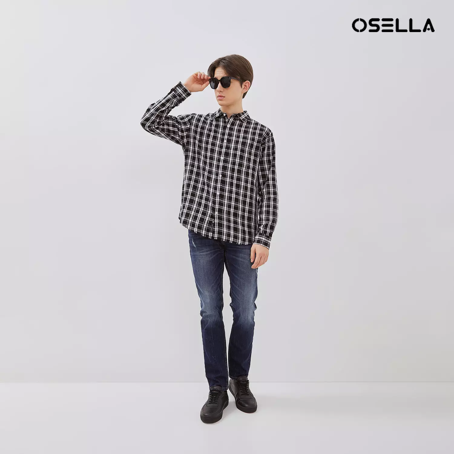 [NEW] Osella Albon Checkered Regular Fit Long Sleeve Shirt In Black And White 2037401843 | Kemeja Lengan Panjang Pria