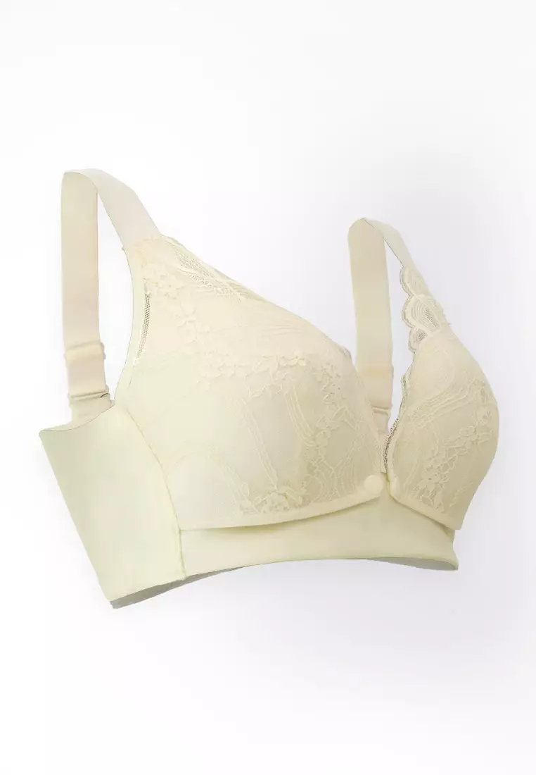 Beige Lace Front Snap Nursing Bra
