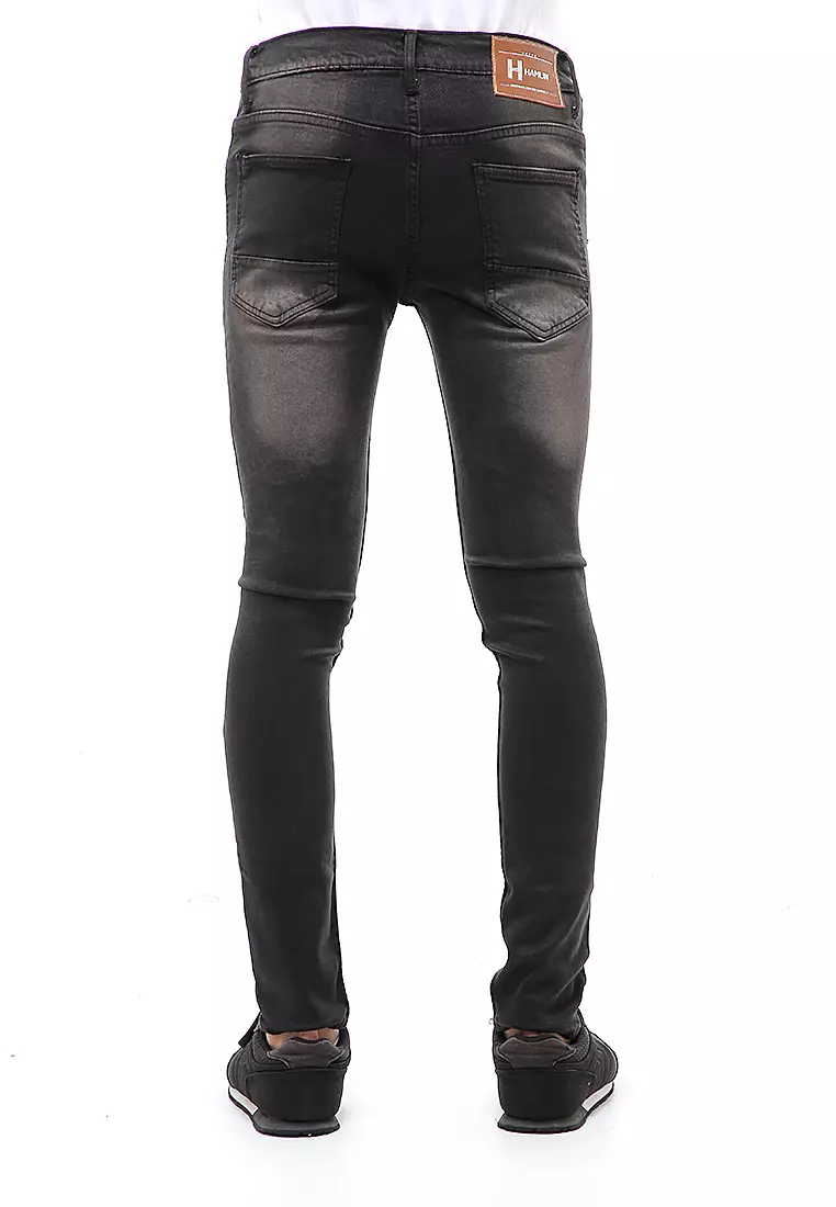 Locko Celana Panjang Pria Skinny Jeans Polos Material Denim ORIGINAL - Black Washed