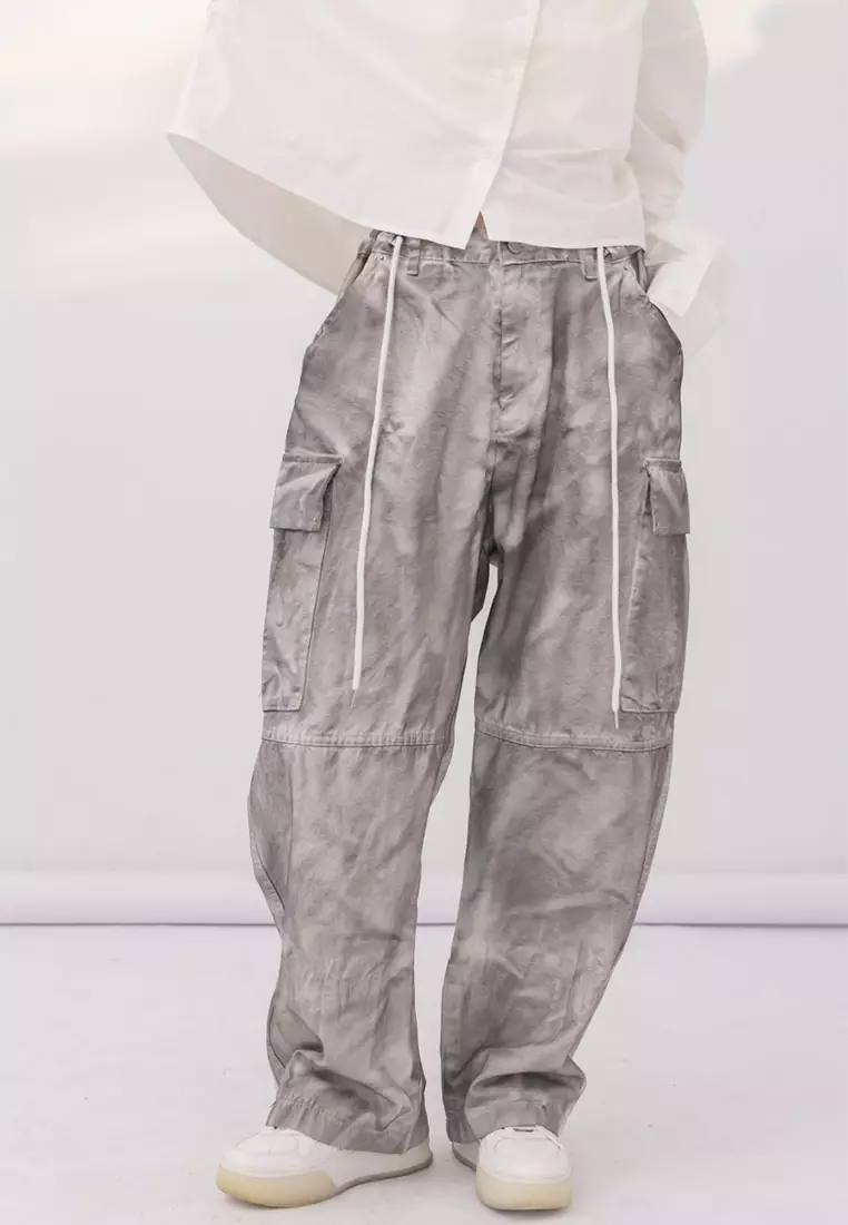 Drawstring Washed Cargo Pants