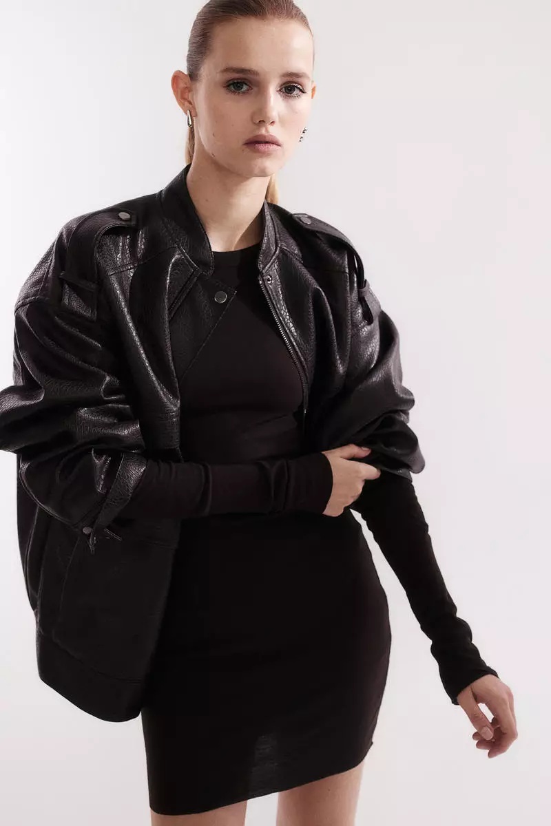green emerald velvet dress Classy Black Puffed Sleeves Women Mini Leather Dress L / Same As Picture